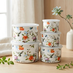 Floral Pattern Metal Tupperware Set - 5 Pcs